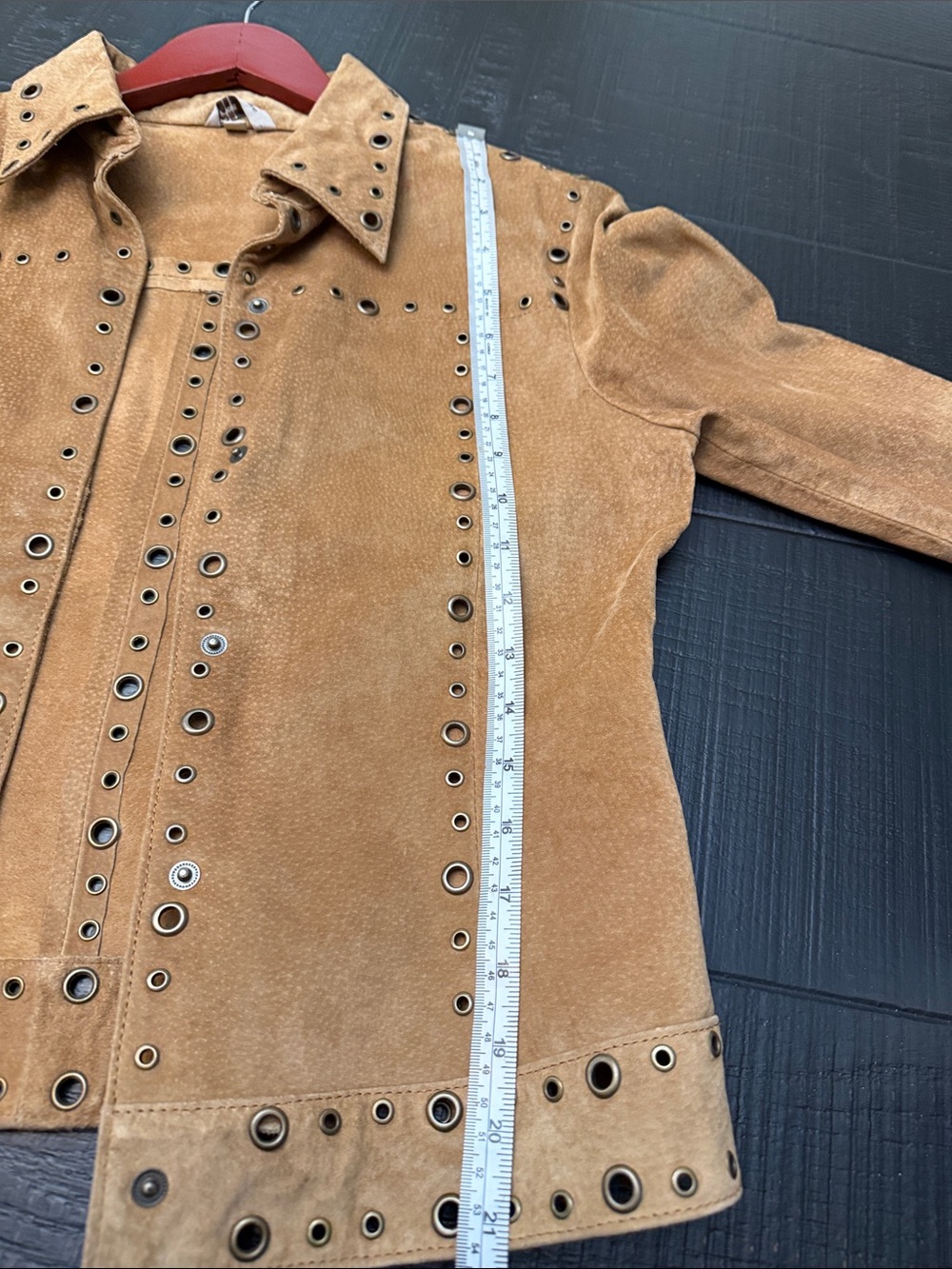 Tres Jolie Accessories Brown Suede Eyelet-Trim Leather Jacket - Picture 7 of 7